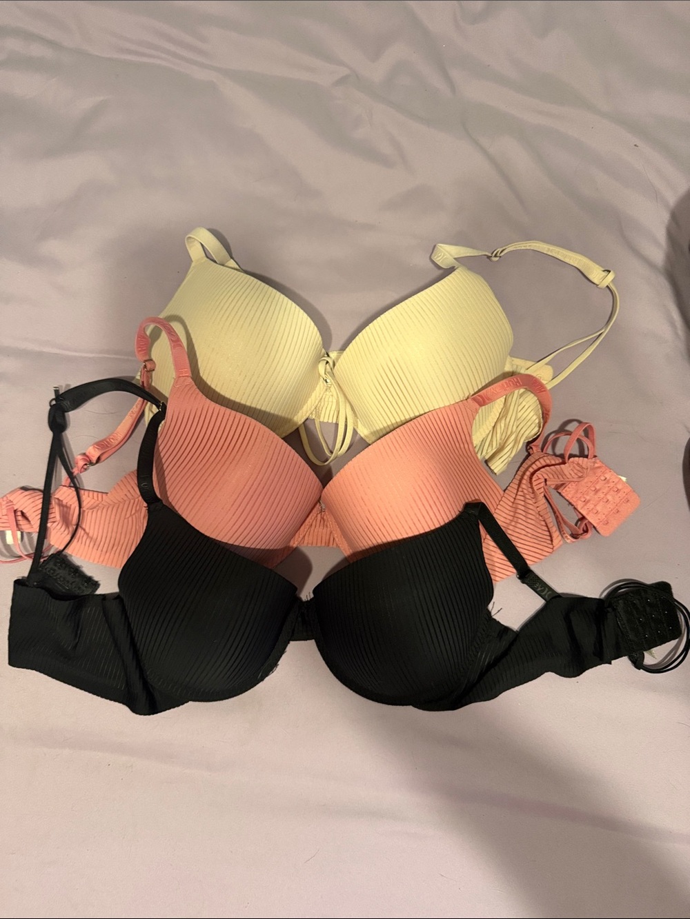 Hurley Ribbed Seamless Bra Trio - Black, Peach & Pale Yellow